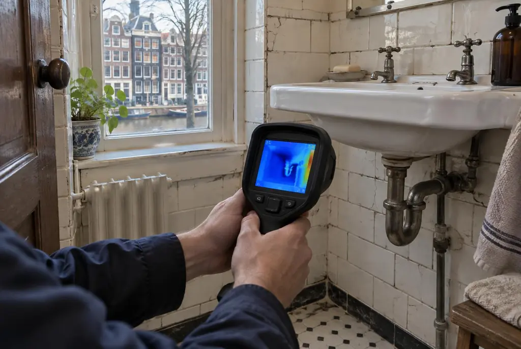Lekdetectie Zandvoort – badkamer met oude leidingen achter de tegels